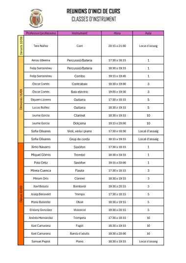 ELECCIÓN HORARIOS INSTRUMENTO